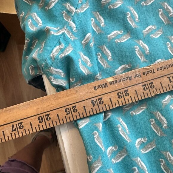 American Heaven Blue Penguin Print Cotton House Robe Medium Hood Pockets Animals - Picture 10 of 11